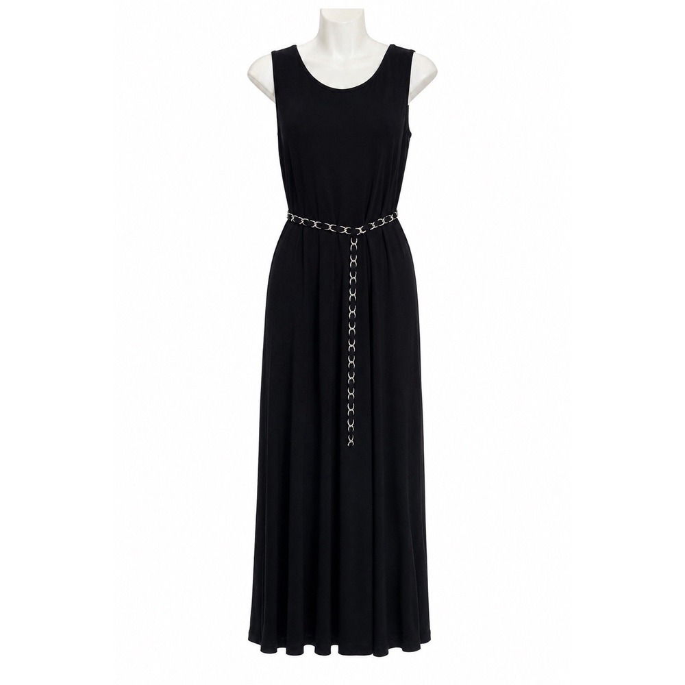 Nina Leonard Womens Medium Black Sleeveless Dress Chain Tie Belt NWT Stretch